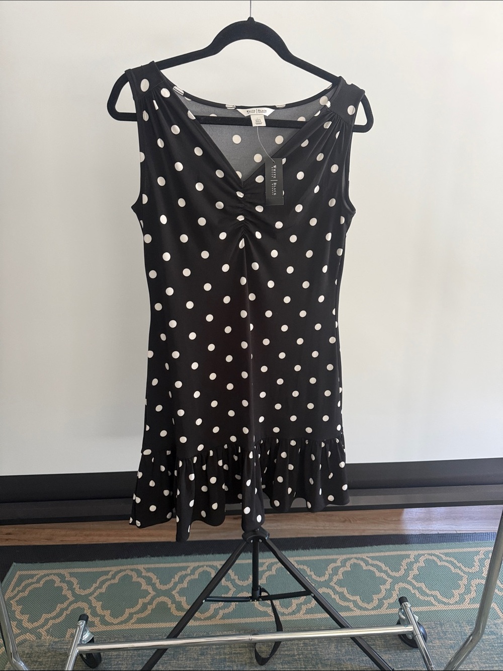 White House Black Market Black & White Polka Dot Twist V-Neck Tank Dress